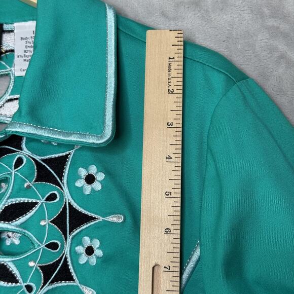 Bob Mackie Wearable Art Jacket Womens 1X Green Embroidered Floral Zip Up Retro - Picture 10 of 12